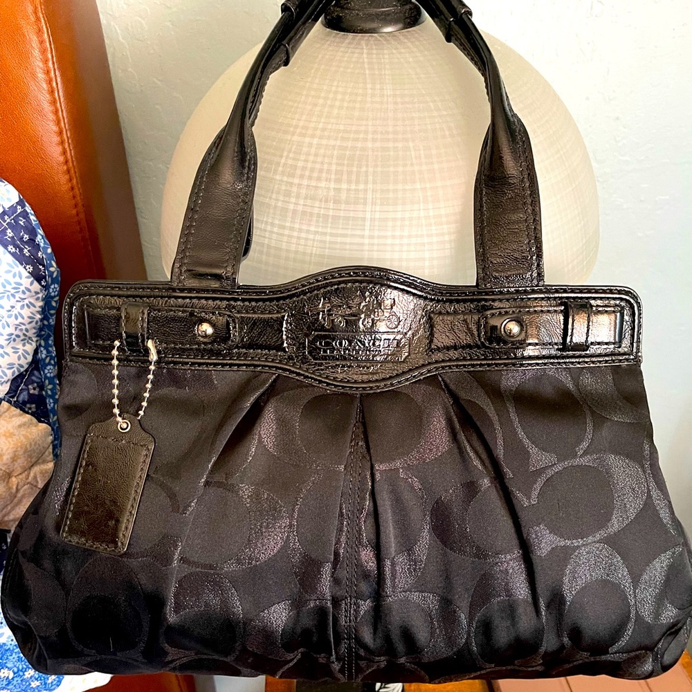 COACH Signature Black Shimmer Sateen Handbag w/Dust bag and Wallet